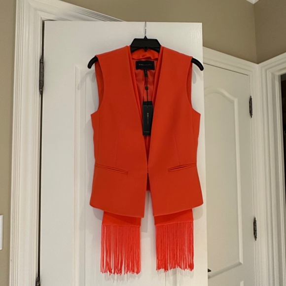 BCBG  Maxazria Vest with Scarf, Size XS, Poinsettia (Orange) - Picture 3 of 14